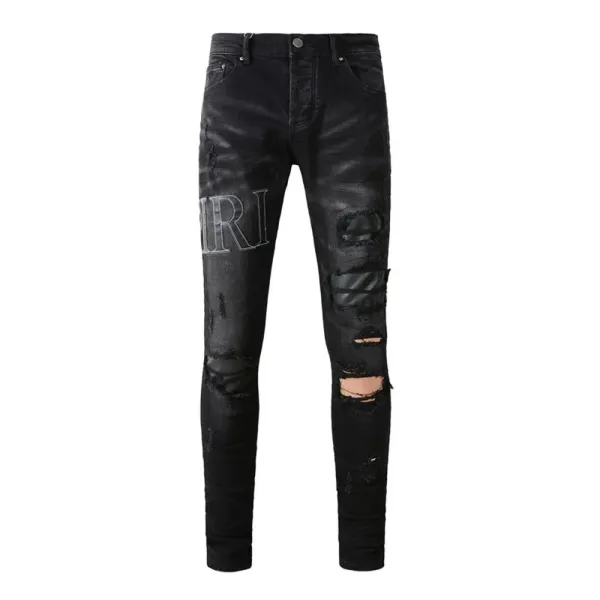 Amiri Distressed Logo Print Slim Fit Blue Jeans - 29
