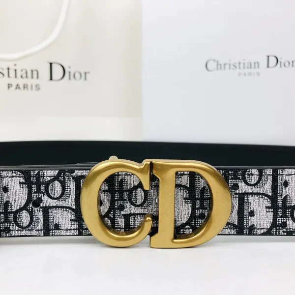 Dior CD Oblique Print Belt Black and White with Gold-Tone Buckle - 9