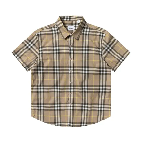 Burberry Check Print Short-Sleeve Shirt Orange Beige Black - 23