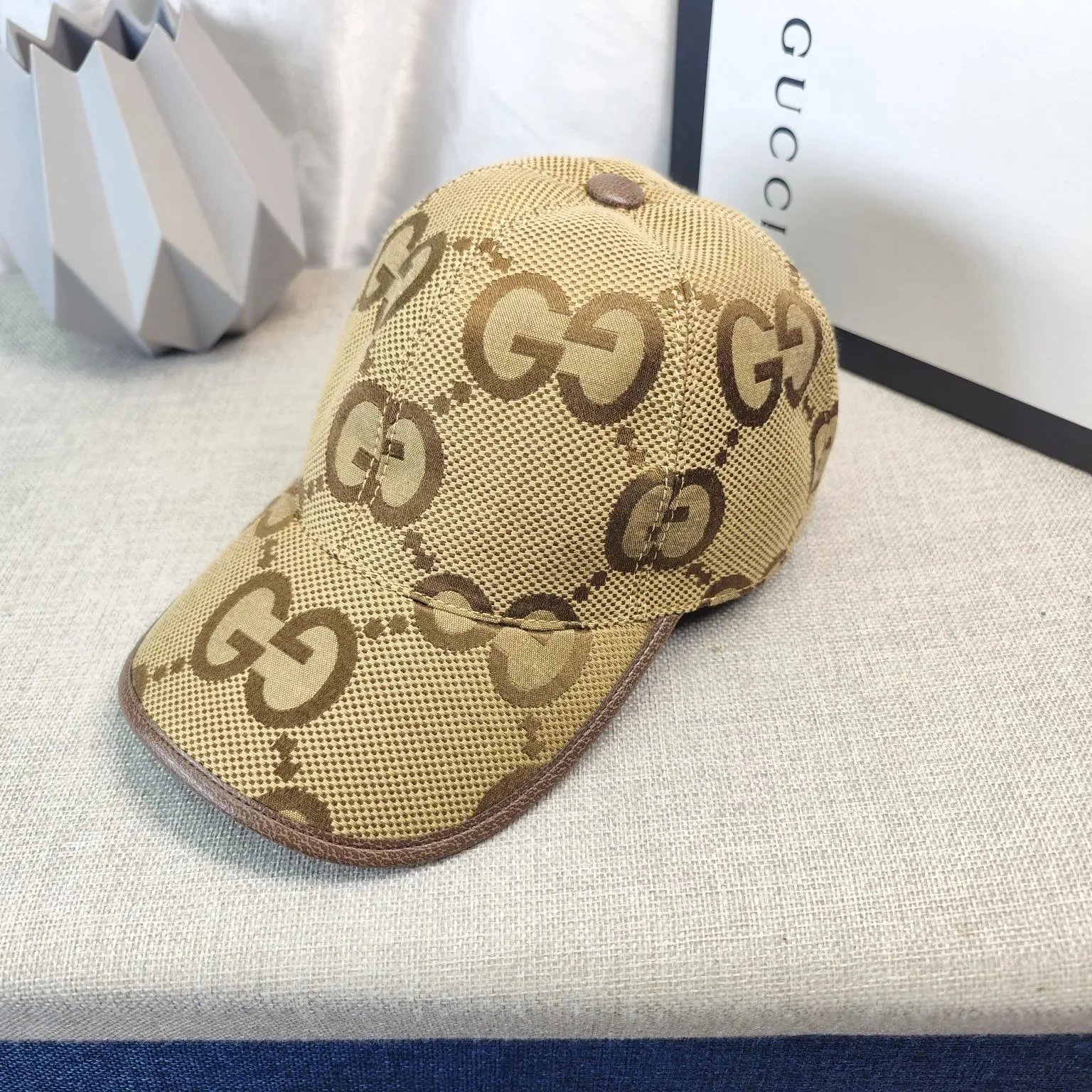 Gucci Logo Embroidered Beige Baseball Cap with Red Green Web Trim Hats - 4
