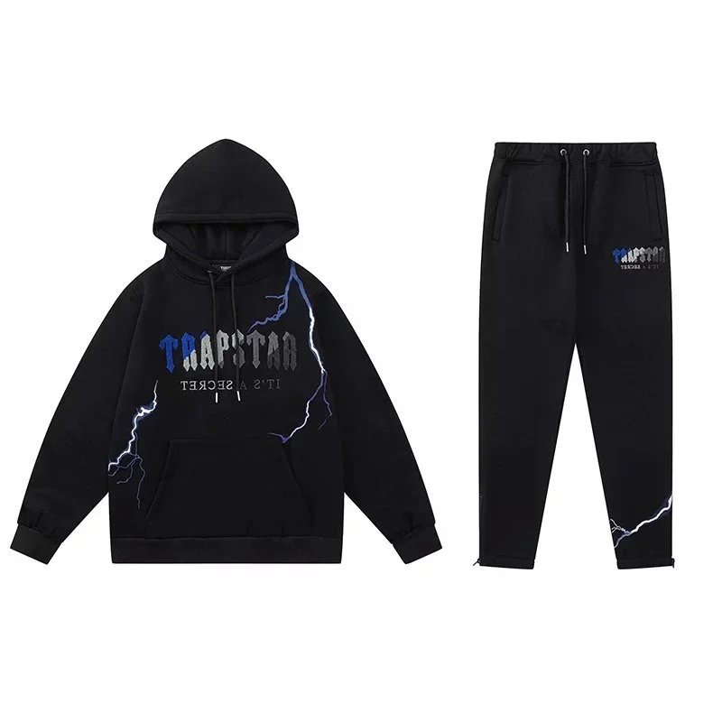 Trapstar Black and Blue Arch Logo Hoodie and Sweatpants Set - 14