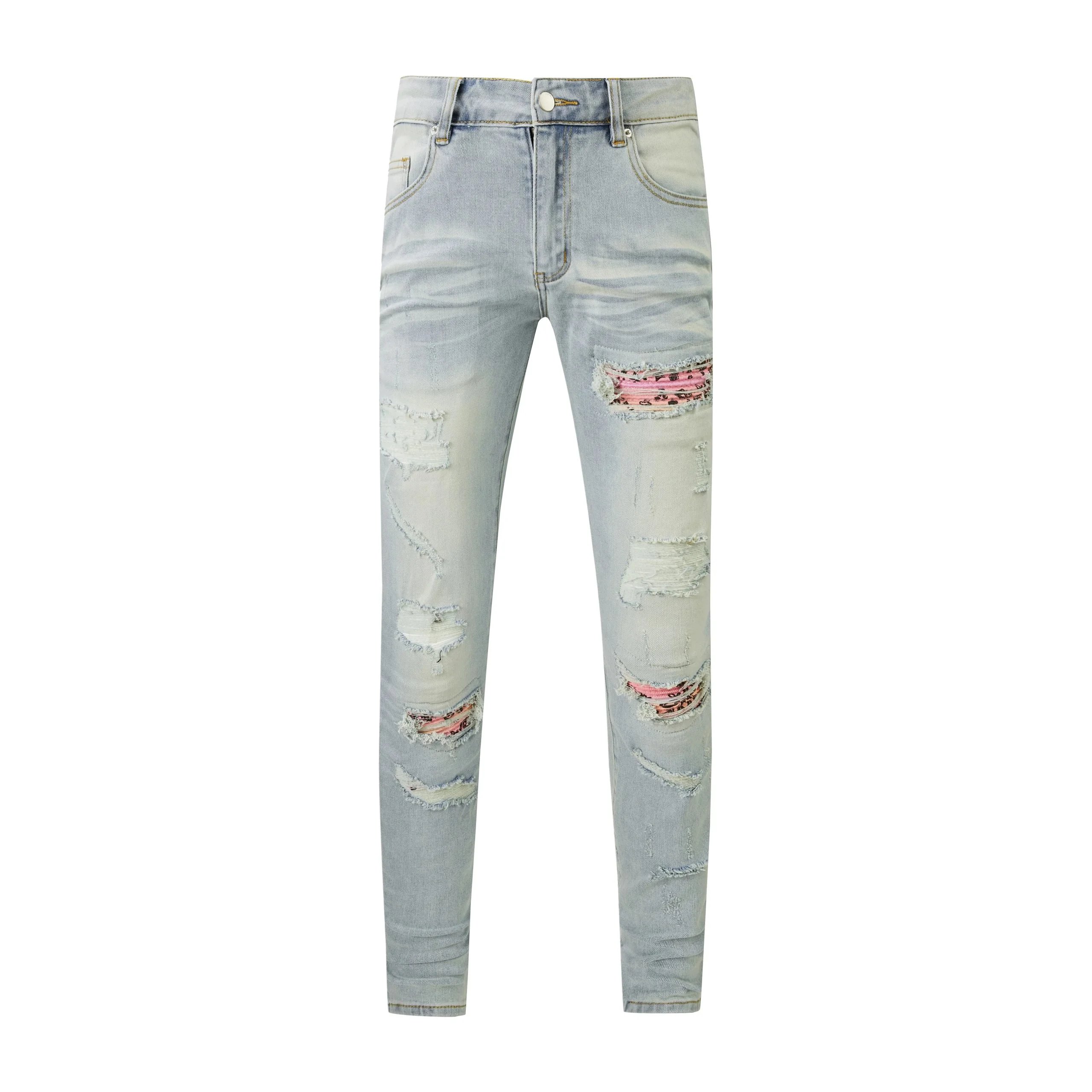 Distressed Printed Patchwork Black Jeans - 15