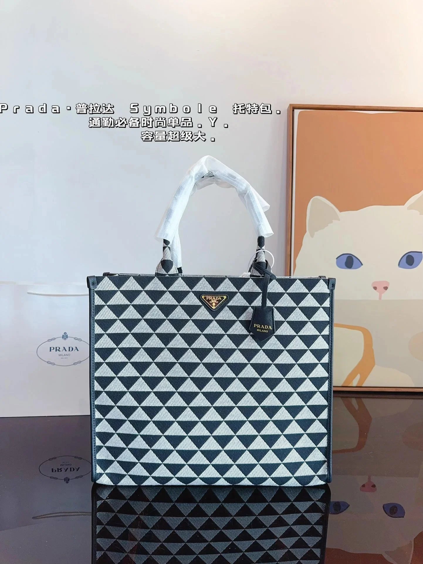 Prada Re-Edition 2005 Straw Tote Bag Beige/Black - 32