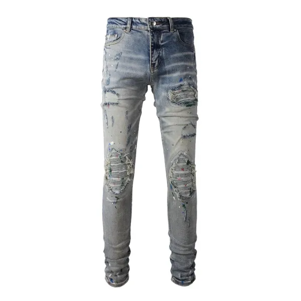 Distressed Printed Patchwork Black Jeans - 37
