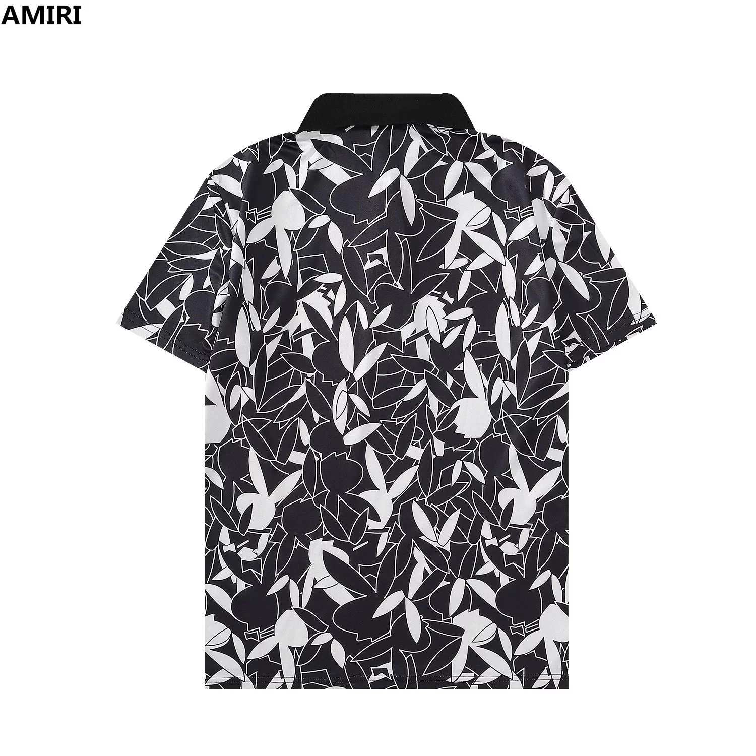 Amiri Floral Print Polo Black and White Tops Polo - 3