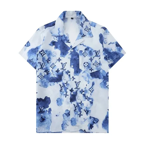 Design Short-Sleeve Button-Up Shirt with Abstract Graphic Pocket White - 16
