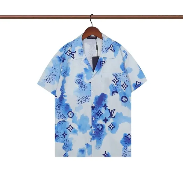 Design Short-Sleeve Button-Up Shirt with Abstract Graphic Pocket White - 21