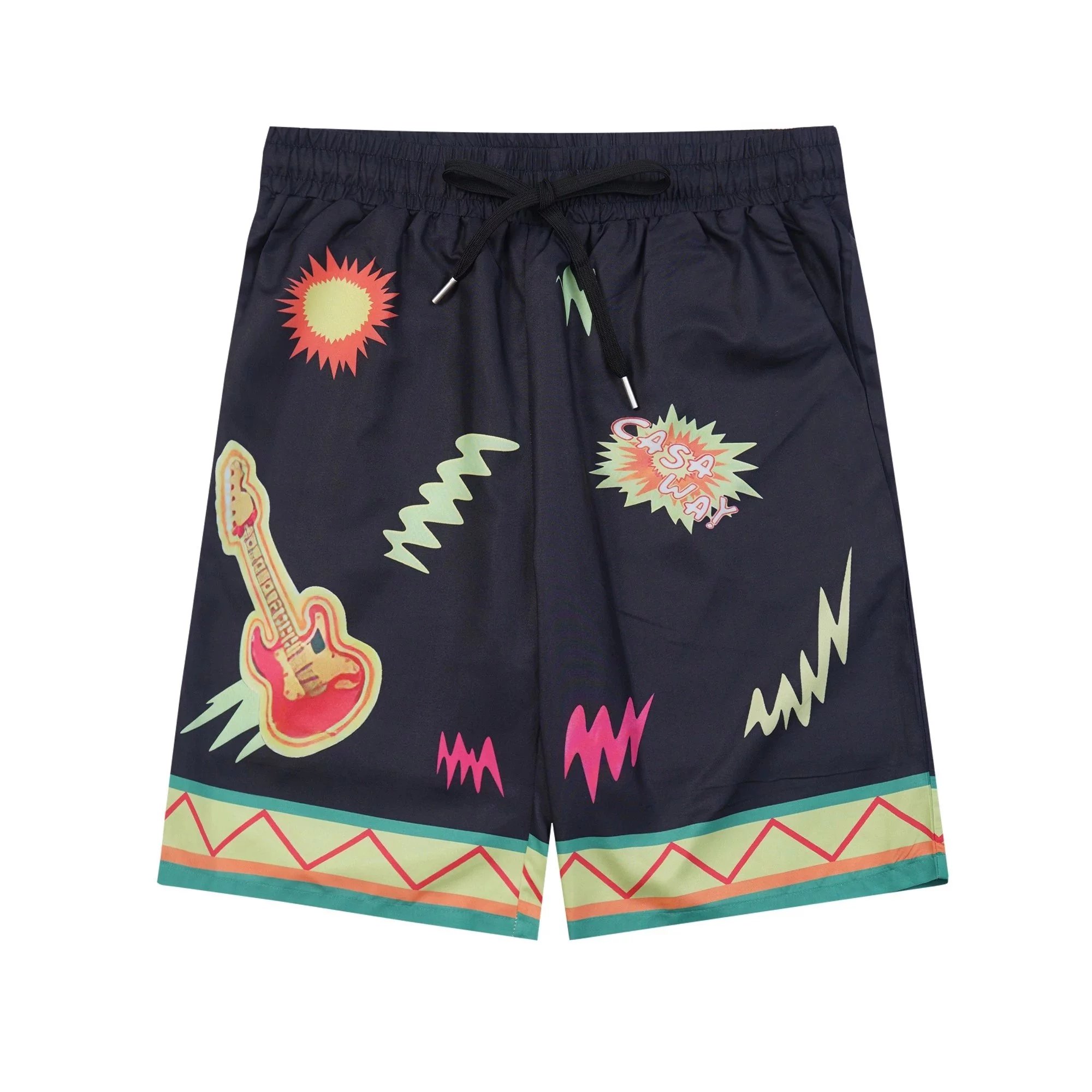 Design Grid Print Baseball Shorts White Pink Green - 14