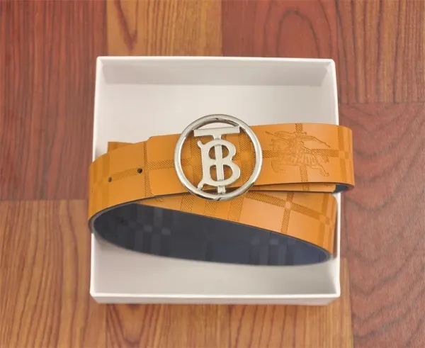 Burberry Monogram Check Belt White / Red Leather Belt - 3