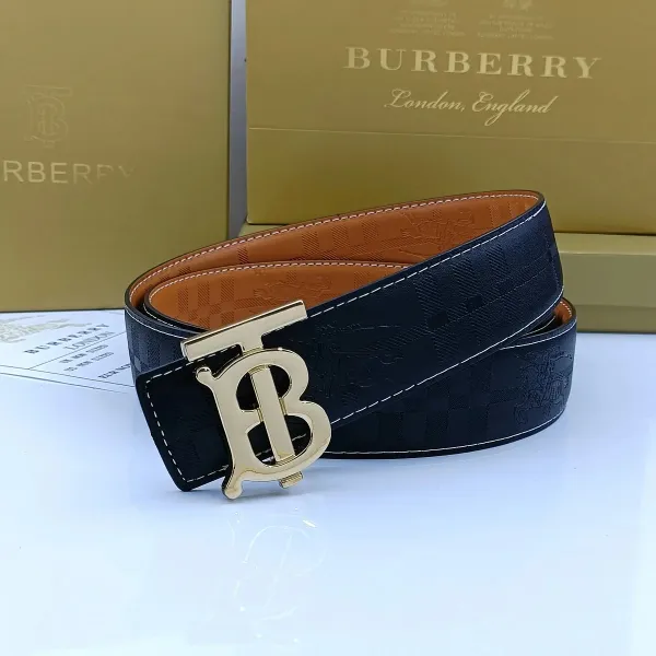 Burberry TB Monogram Check Leather Belt Tan - 17