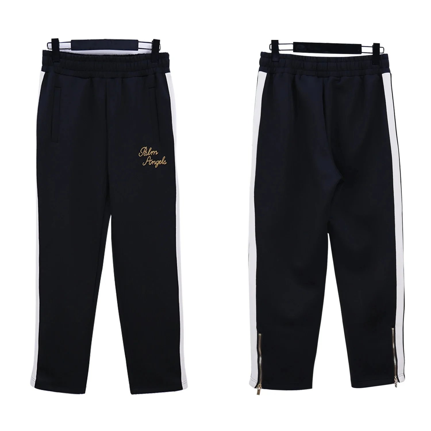 Palm Angels Track Pants Black with White Side Stripes and Gold Embroidery - 15