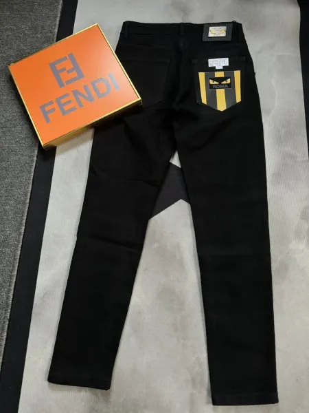 Fendi FF Logo Patch Light Wash Jeans - 12