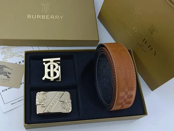 Burberry Check-Embossed Leather Belt with Iconic Horseferry Buckle Tan - 7