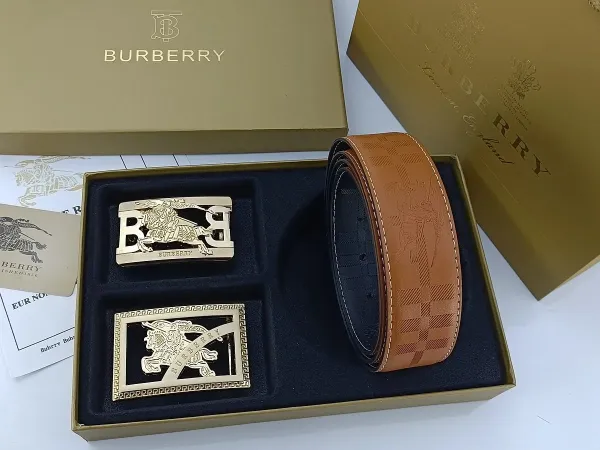 Burberry Check-Embossed Leather Belt with Iconic Horseferry Buckle Tan - 10