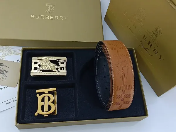 Burberry Check-Embossed Leather Belt with Iconic Horseferry Buckle Tan - 18