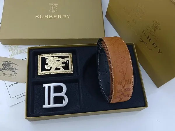 Burberry Check-Embossed Leather Belt with Iconic Horseferry Buckle Tan - 24
