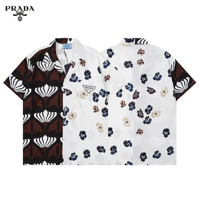 Prada Shirts Short-Sleeve Printed Camp-Collar Shirt product detail image 13