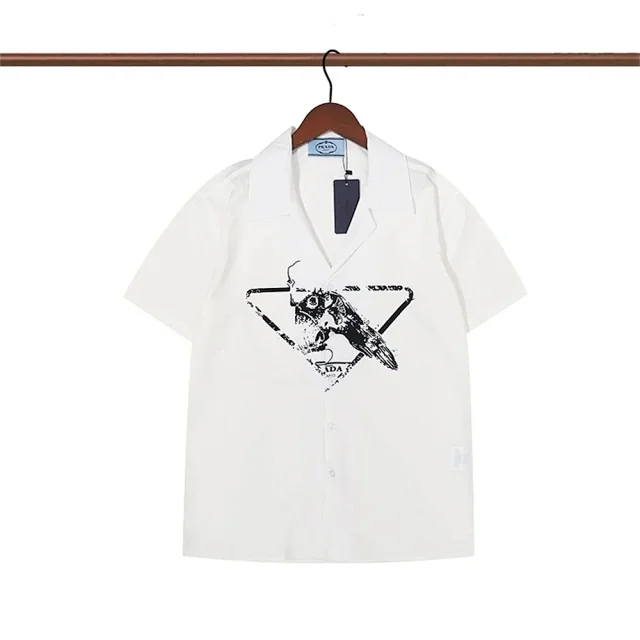 Prada Shirts Short-Sleeve Printed Camp-Collar Shirt product detail image 19