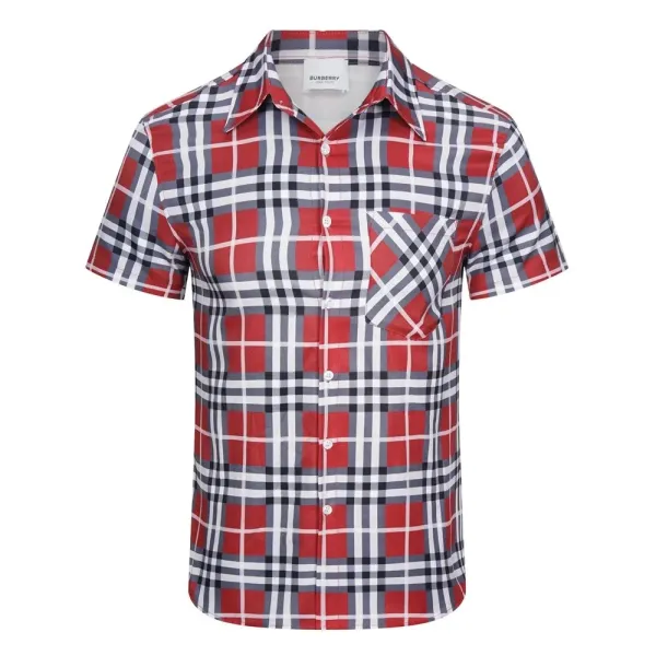 Burberry Classic Check Short-Sleeve Shirt Navy Gray Multicolor - 17