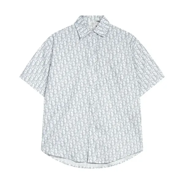 Design Chinese Guardian Lion Print Short-Sleeve Button-Up Shirt White - 9