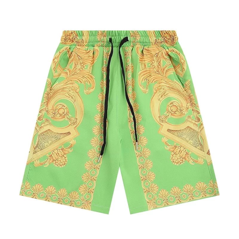 Versace Baroque Print Green Drawstring Shorts - 1