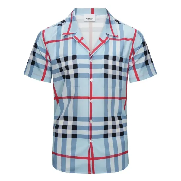 Burberry Classic Check Short-Sleeve Shirt Navy Gray Multicolor - 20