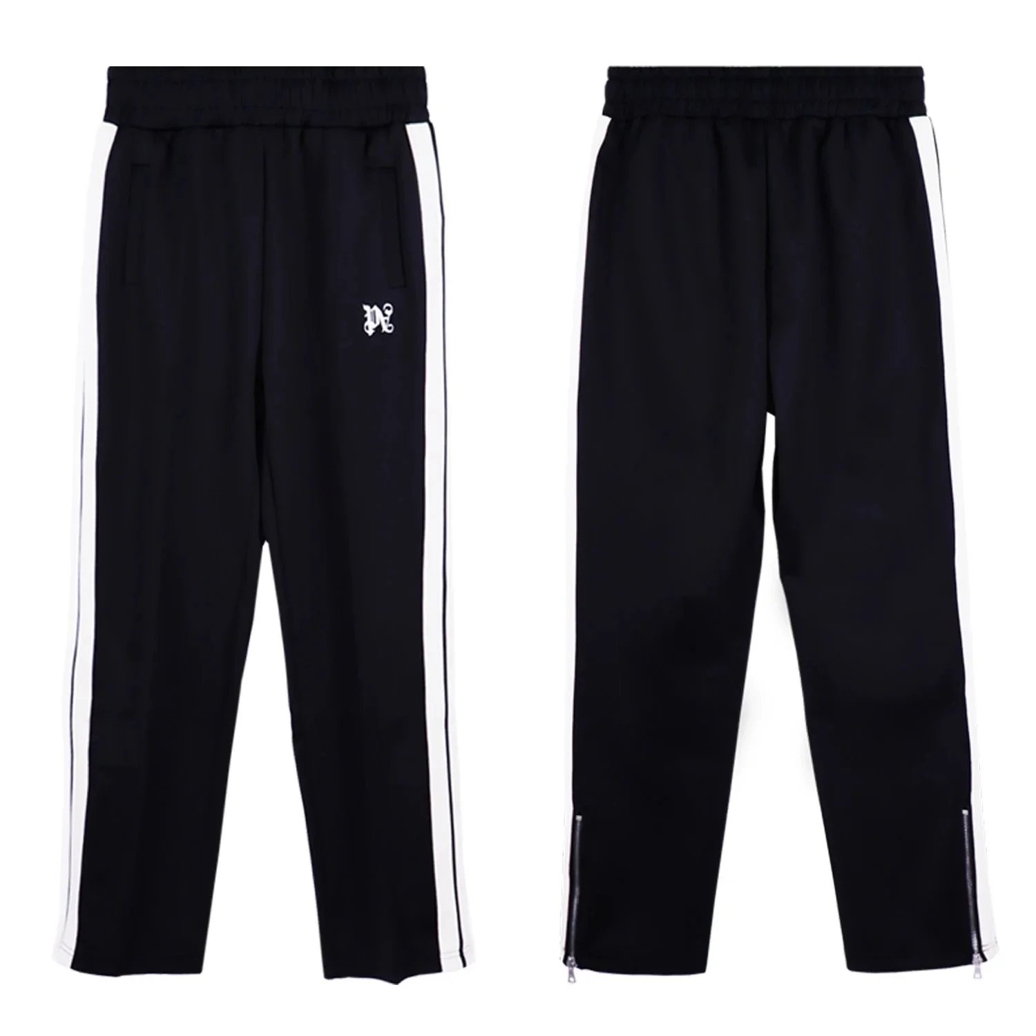 Palm Angels Track Pants Black with White Side Stripes and Gold Embroidery - 28