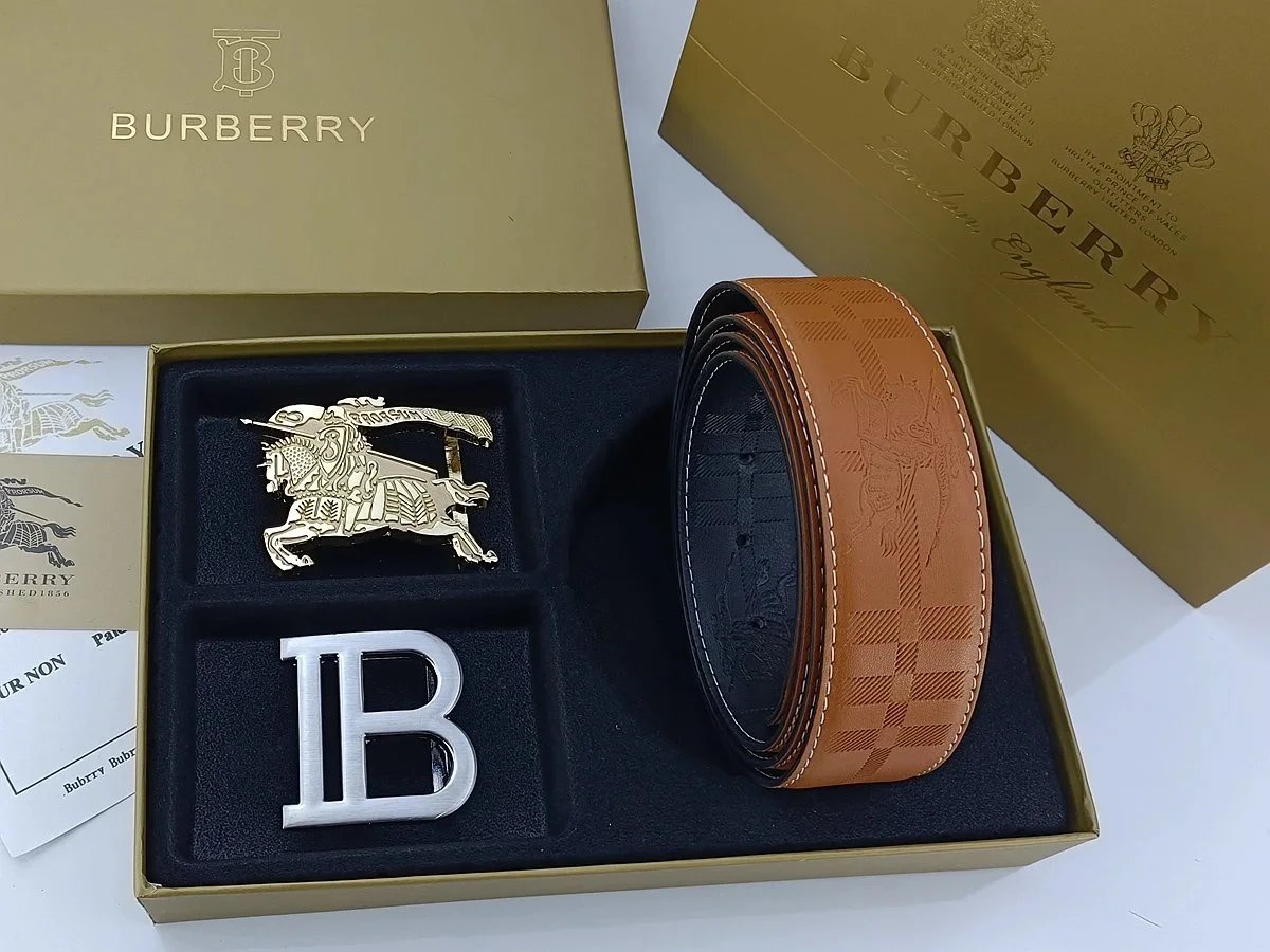 Burberry Equestrian Knight & Monogram B Buckle Leather Belt Tan - 8