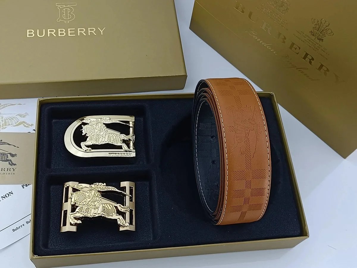 Burberry Equestrian Knight & Monogram B Buckle Leather Belt Tan - 24