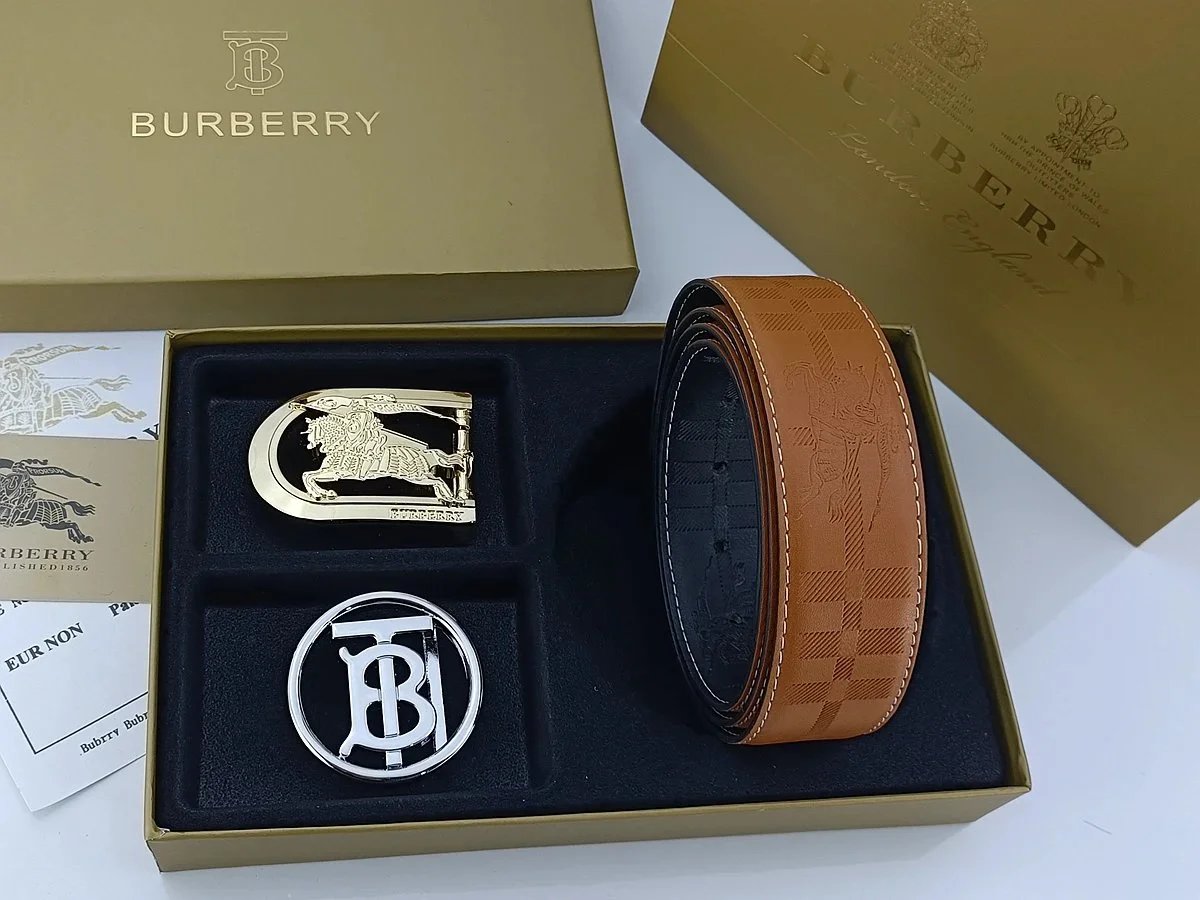 Burberry Equestrian Knight & Monogram B Buckle Leather Belt Tan - 32