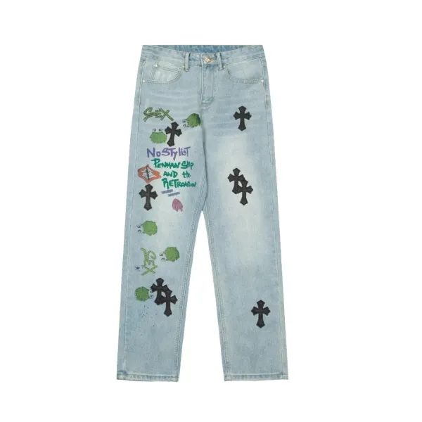 Saint Tears Cross Embroidered Black Jeans - 20