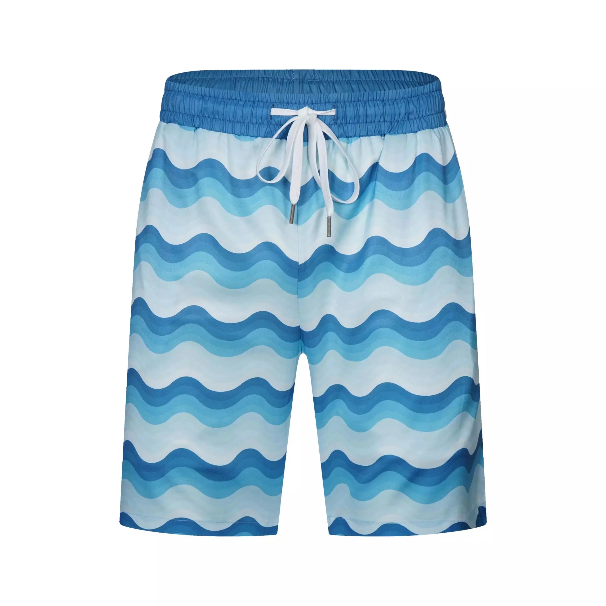 Design Wave Print Swim Trunks Blue Multicolor Shorts - 21