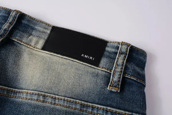 Amiri Distressed Logo Print Slim Fit Blue Jeans - 17