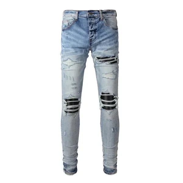 Amiri Distressed Logo Print Slim Fit Blue Jeans - 27