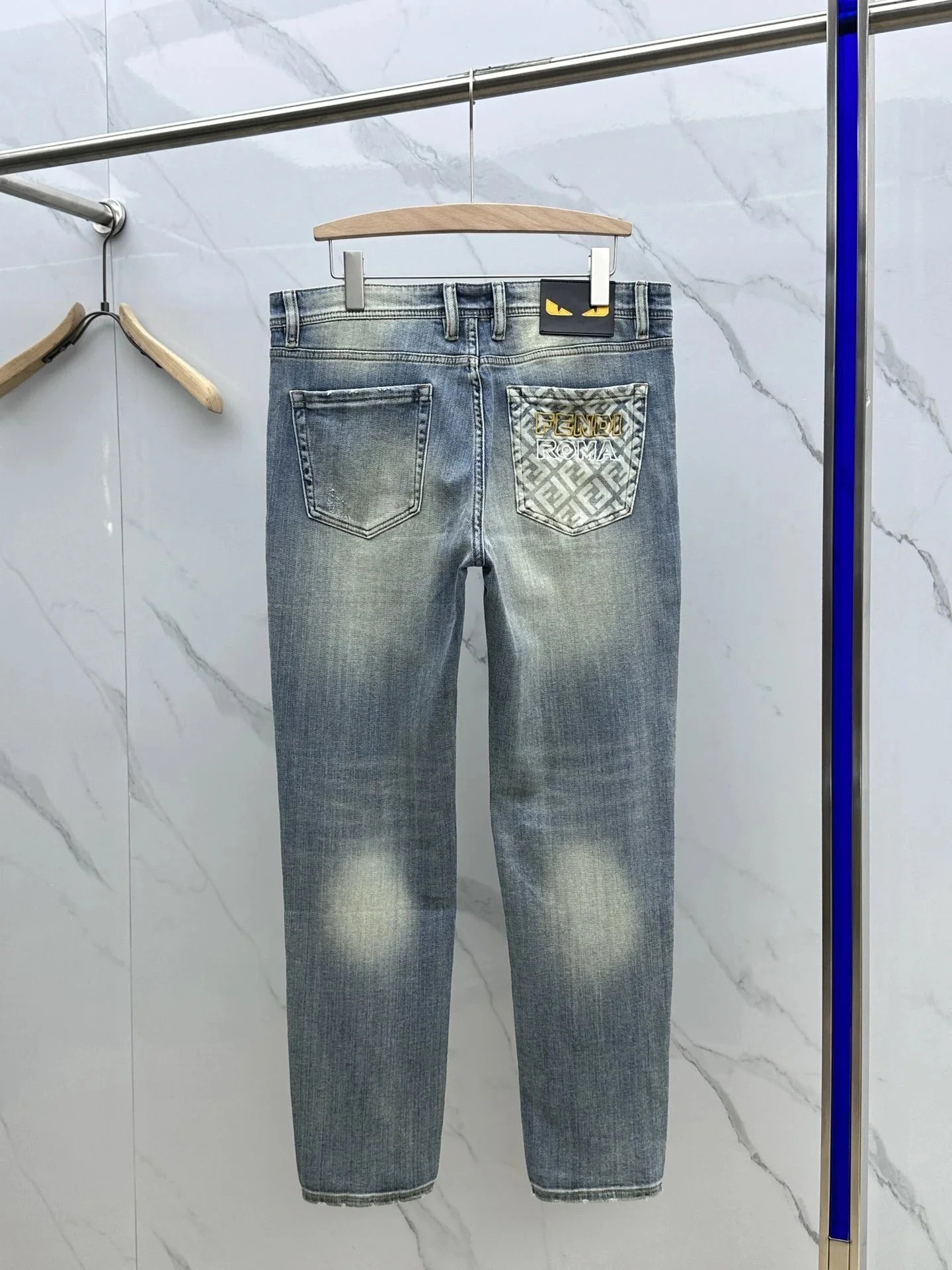 Fendi Embroidered Patch Denim Jeans Blue - 14
