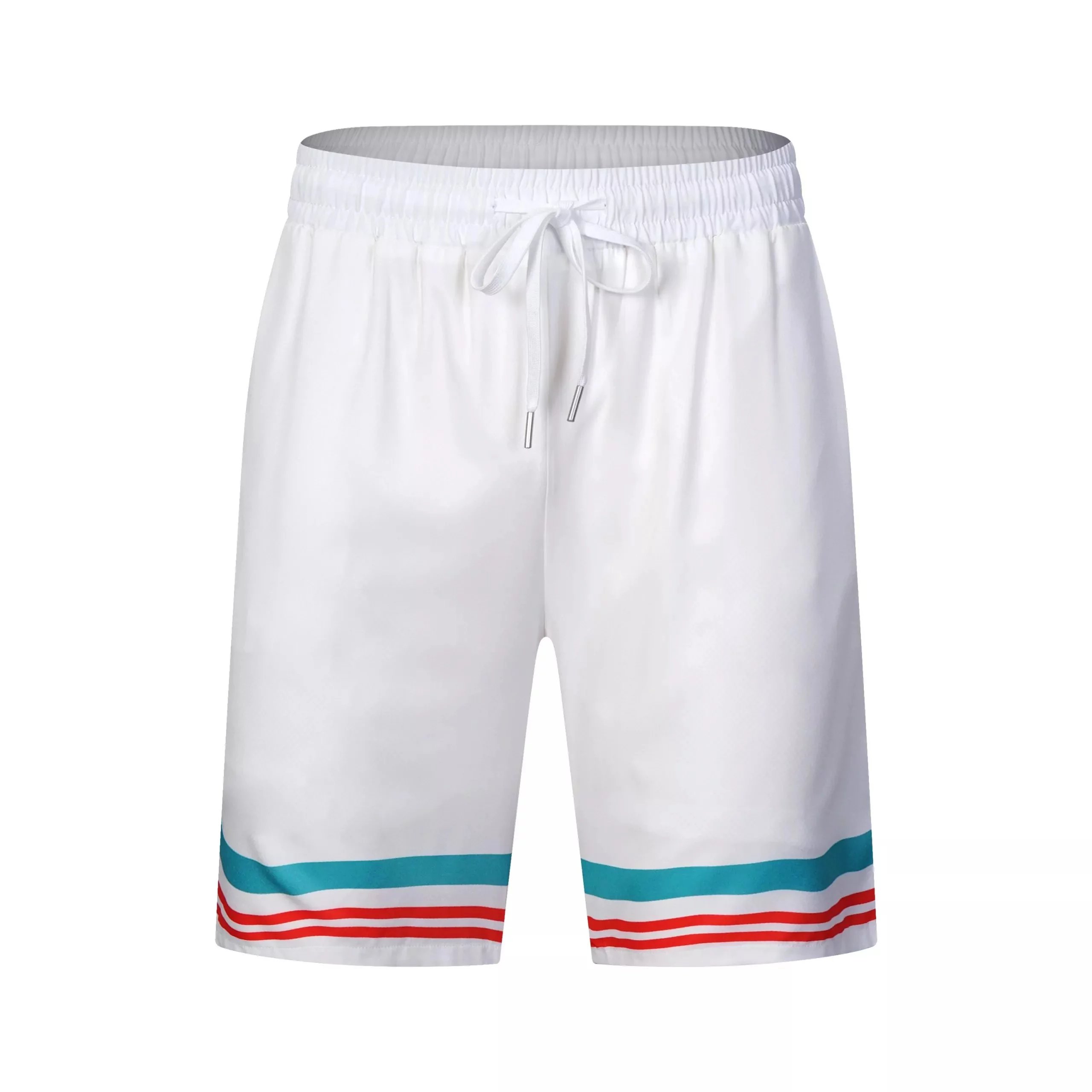 Design Stripe-Trimmed White Drawstring Shorts - 29