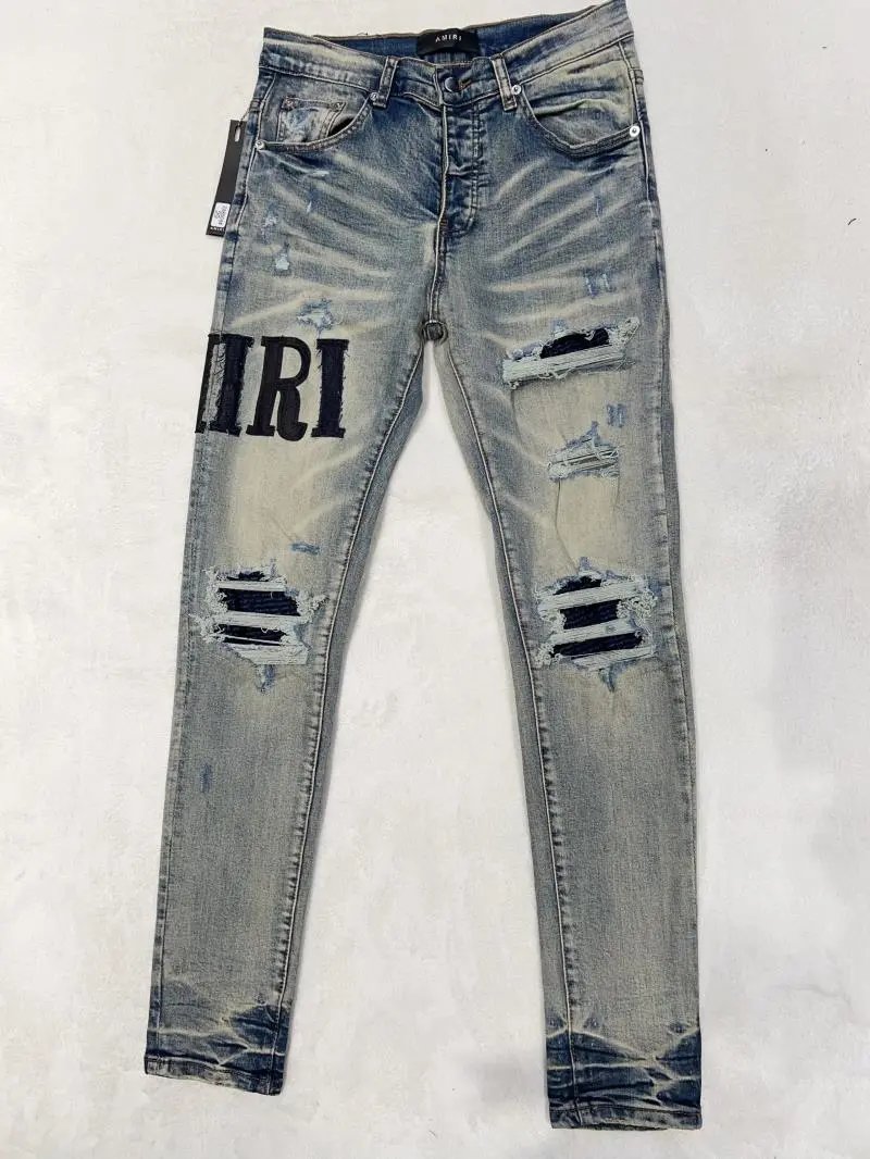 Gallery Dept. Distressed Denim Jeans with Turquoise Underlayer - 12