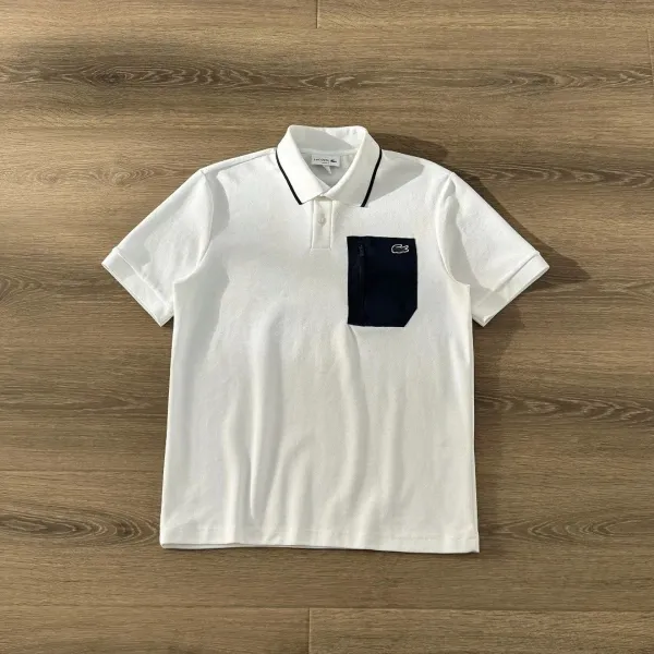 Lacoste Classic Polo Shirt White with Navy Trim Polo - 12