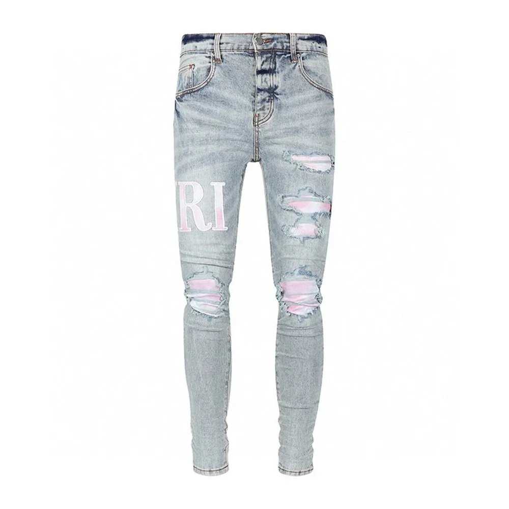 Gallery Dept. Distressed Denim Jeans with Turquoise Underlayer - 28