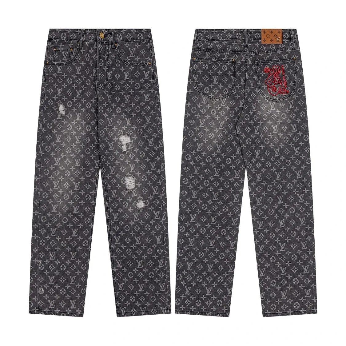 Louis Vuitton Monogram Distressed Jeans Gray - 14