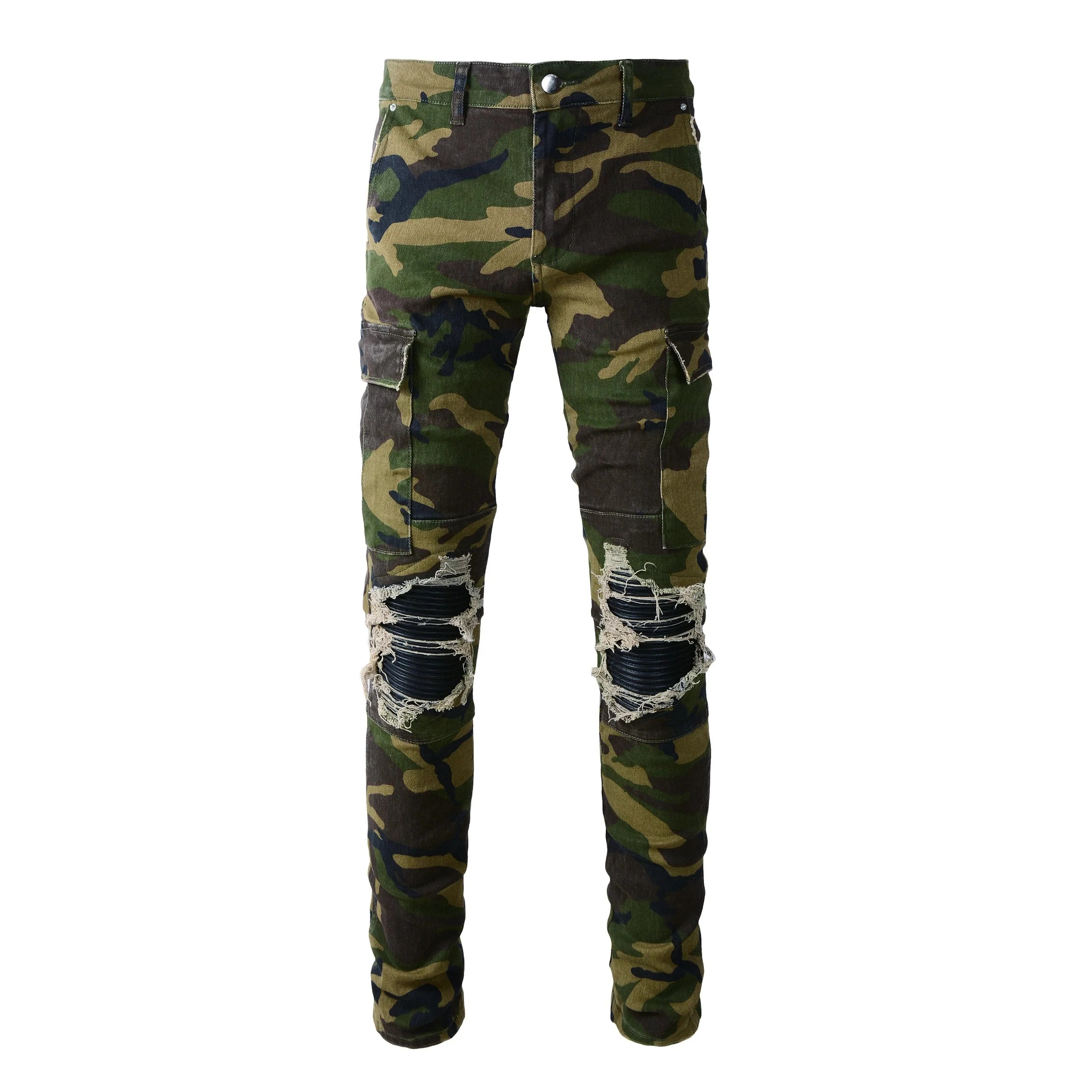 Distressed Printed Patchwork Black Jeans - 22