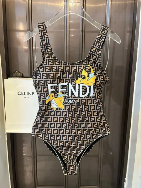 Fendi Logo-Print One-Piece Swimsuit Brown - 12