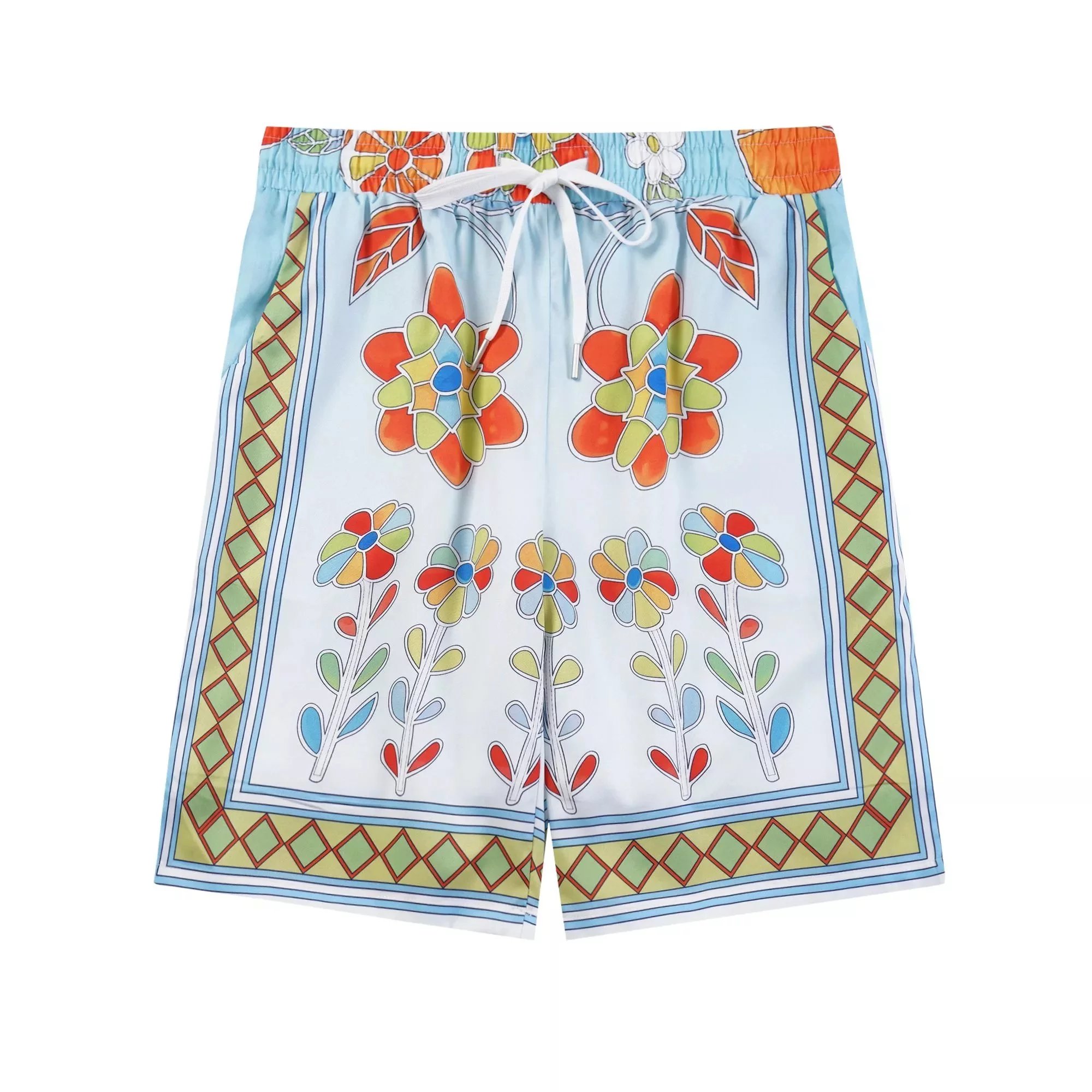 Design Grid Print Baseball Shorts White Pink Green - 38