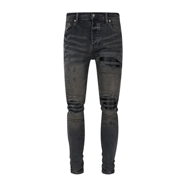 Purple x Unknown Artist Distressed Paint-Splatter Slim Fit Jeans - 26