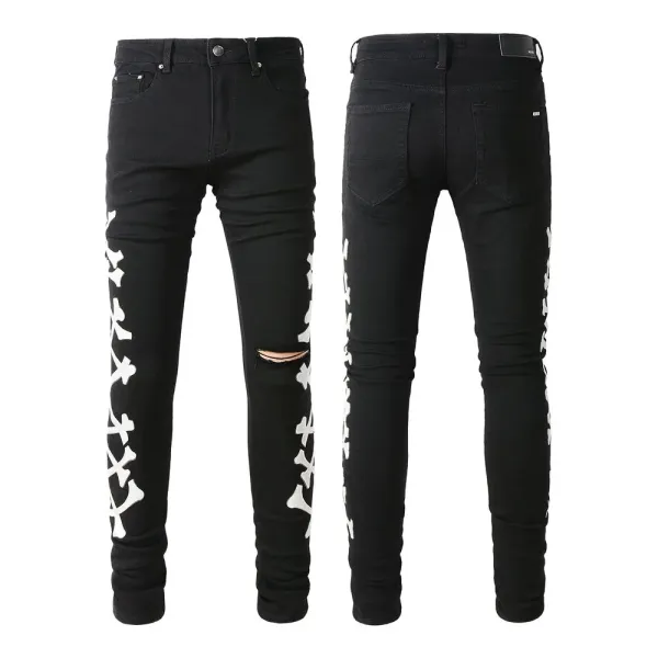 Distressed Printed Patchwork Black Jeans - 35