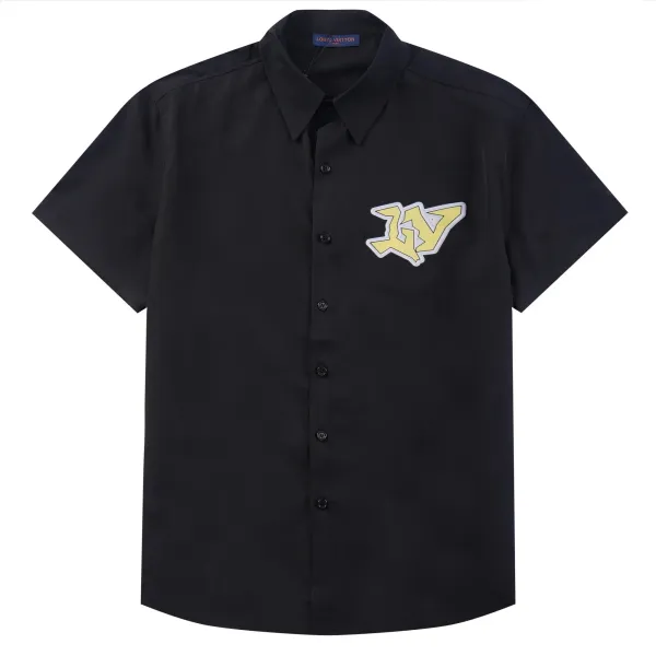 Design Short-Sleeve Button-Up Shirt with Abstract Graphic Pocket White - 23