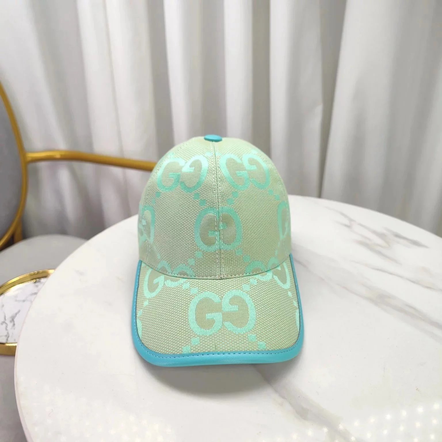 Gucci GG Monogram Baseball Cap White with Yellow Trim - 6
