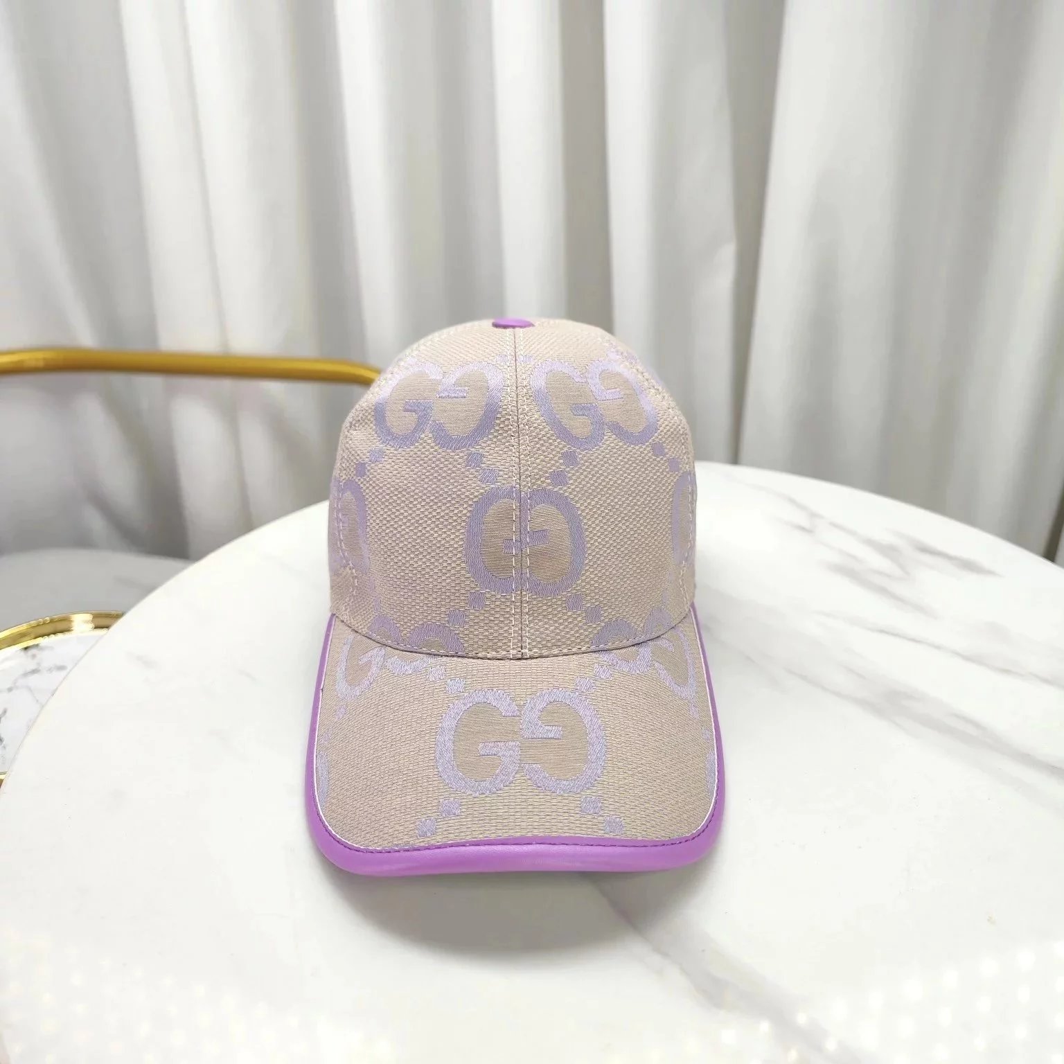 Gucci GG Monogram Baseball Cap White with Yellow Trim - 7