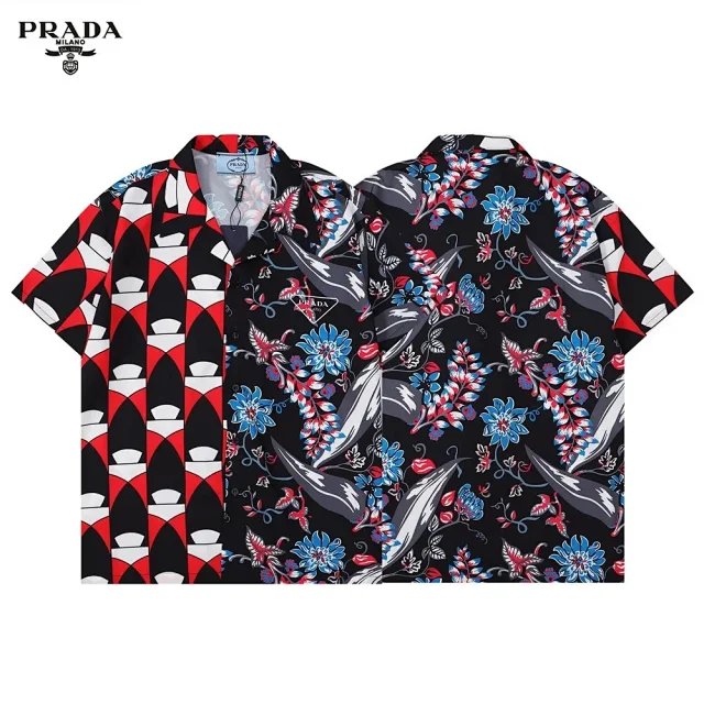 Prada Shirts Short-Sleeve Printed Camp-Collar Shirt product detail image 17