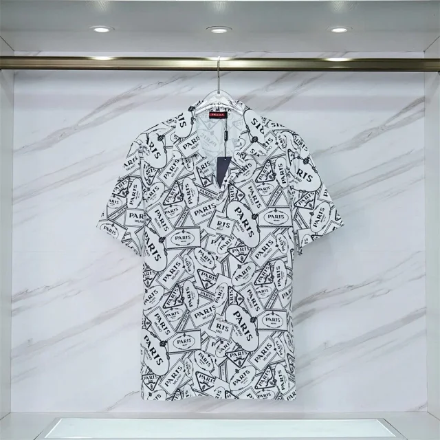 Prada Shirts Short-Sleeve Printed Camp-Collar Shirt product detail image 23